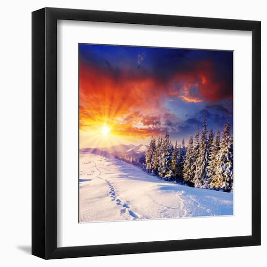 Sunset with Winter Mountains-null-Framed Art Print