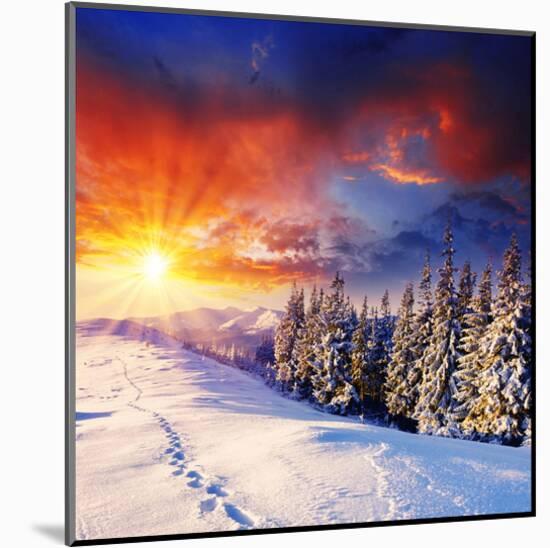 Sunset with Winter Mountains-null-Mounted Art Print