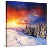 Sunset with Winter Mountains-null-Stretched Canvas