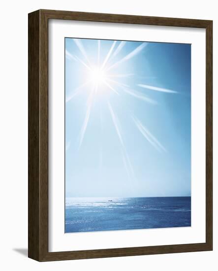 Sunshine Over Sea, Lens Flare, Blue-null-Framed Photographic Print