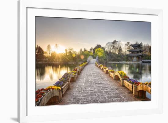 Suocui Bridge and Moon Embracing Pagoda at Lijiang's Heilongtan/Black Dragon Pool.-Andreas Brandl-Framed Photographic Print