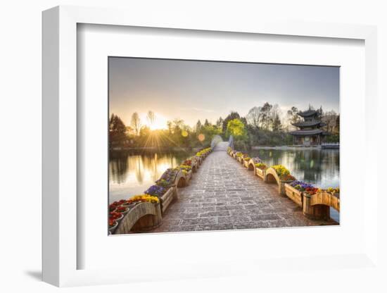 Suocui Bridge and Moon Embracing Pagoda at Lijiang's Heilongtan/Black Dragon Pool.-Andreas Brandl-Framed Photographic Print