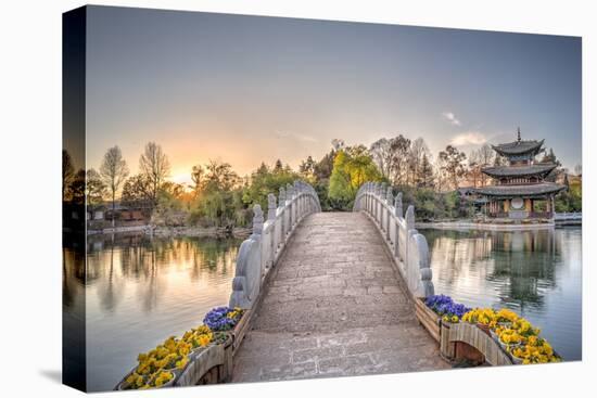 Suocui Bridge with Moon Embracing Pagoda at Heilongtan (Black Dragon Pool) in Lijiang-Andreas Brandl-Stretched Canvas