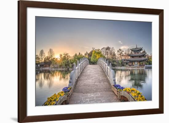 Suocui Bridge with Moon Embracing Pagoda at Heilongtan (Black Dragon Pool) in Lijiang-Andreas Brandl-Framed Photographic Print