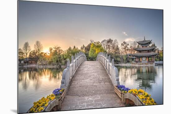 Suocui Bridge with Moon Embracing Pagoda at Heilongtan (Black Dragon Pool) in Lijiang-Andreas Brandl-Mounted Photographic Print