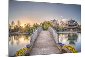 Suocui Bridge with Moon Embracing Pagoda at Heilongtan (Black Dragon Pool) in Lijiang-Andreas Brandl-Mounted Photographic Print