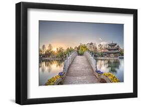 Suocui Bridge with Moon Embracing Pagoda at Heilongtan (Black Dragon Pool) in Lijiang-Andreas Brandl-Framed Photographic Print