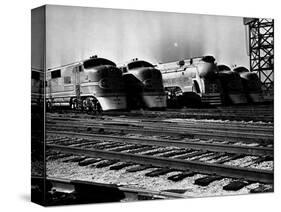 Super Chief and El Capitan Locomotives from the Santa Fe Railroad Sitting in a Rail Yard-William Vandivert-Stretched Canvas