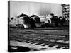 Super Chief and El Capitan Locomotives from the Santa Fe Railroad Sitting in a Rail Yard-William Vandivert-Stretched Canvas