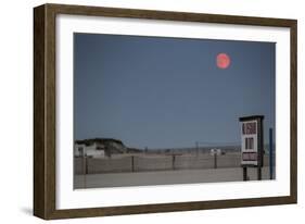 Super Moon and Lifeguard Sign Seen on Atlantic Beach on Long Island, NY-null-Framed Photo