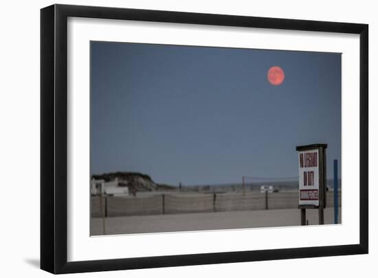 Super Moon and Lifeguard Sign Seen on Atlantic Beach on Long Island, NY-null-Framed Photo