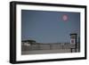 Super Moon and Lifeguard Sign Seen on Atlantic Beach on Long Island, NY-null-Framed Photo