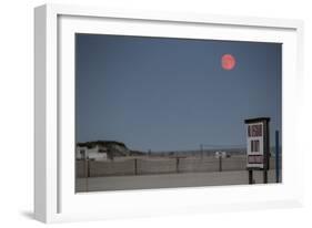 Super Moon and Lifeguard Sign Seen on Atlantic Beach on Long Island, NY-null-Framed Photo