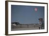 Super Moon and Lifeguard Sign Seen on Atlantic Beach on Long Island, NY-null-Framed Photo