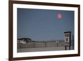 Super Moon and Lifeguard Sign Seen on Atlantic Beach on Long Island, NY-null-Framed Photo