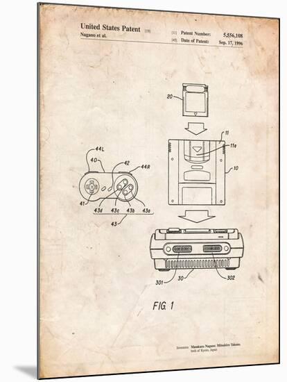 Super Nintendo Console Remote and Cartridge Patent-Cole Borders-Mounted Art Print