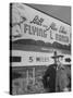 Super Rich Texas Millionaires William Likins Standing in Front of Sign at Main Entrance to Ranch-Michael Rougier-Stretched Canvas