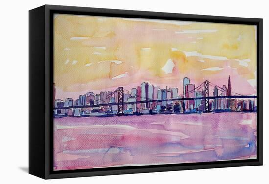 Super San Francisco Skyline with Oakland Bridge-Markus Bleichner-Framed Stretched Canvas
