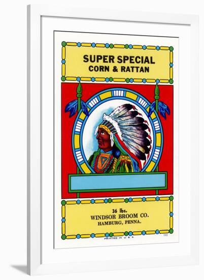 Super Special Corn and Rattan Broom Label-null-Framed Art Print