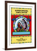 Super Special Corn and Rattan Broom Label-null-Framed Art Print