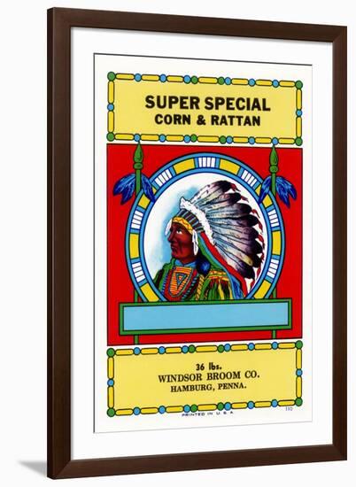 Super Special Corn and Rattan Broom Label-null-Framed Art Print