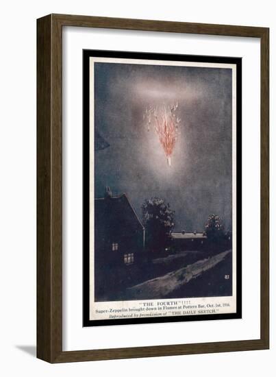 Super-Zeppelin is Brought Down in Flames Over Potters Bar-null-Framed Art Print