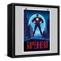 Superhero in Action. Superhero in the Night City. Poster Layout-Lana Stem-Framed Stretched Canvas