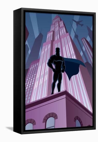 Superhero in City-Malchev-Framed Stretched Canvas