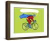 Superhero on a Bicycle Cartoon Pop Art Vector Illustration. Human Comic Book Vintage Retro Style.-Alexander_P-Framed Premium Giclee Print