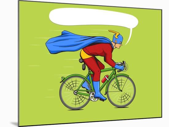 Superhero on a Bicycle Cartoon Pop Art Vector Illustration. Human Comic Book Vintage Retro Style.-Alexander_P-Mounted Art Print