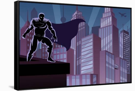 Superhero on Roof-Malchev-Framed Stretched Canvas