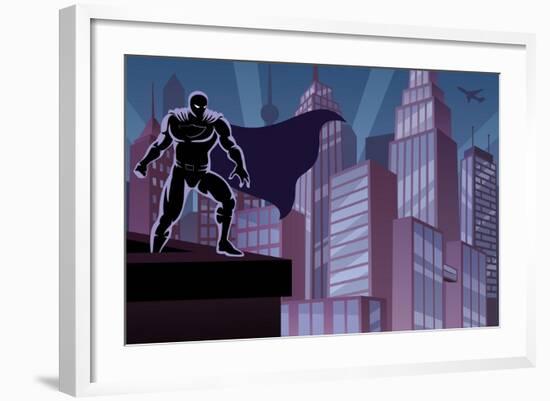 Superhero on Roof-Malchev-Framed Art Print