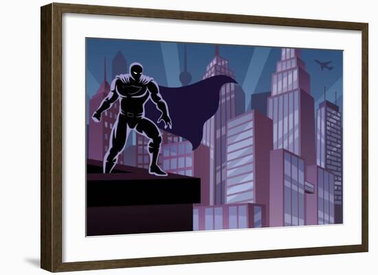 Superhero on Roof-Malchev-Framed Art Print