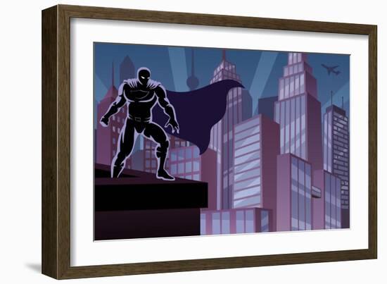 Superhero on Roof-Malchev-Framed Art Print