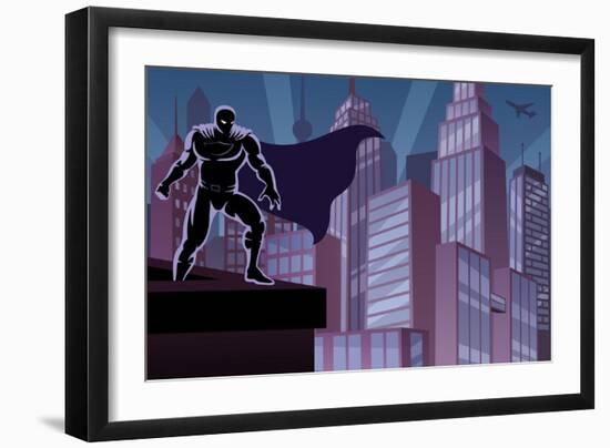 Superhero on Roof-Malchev-Framed Art Print