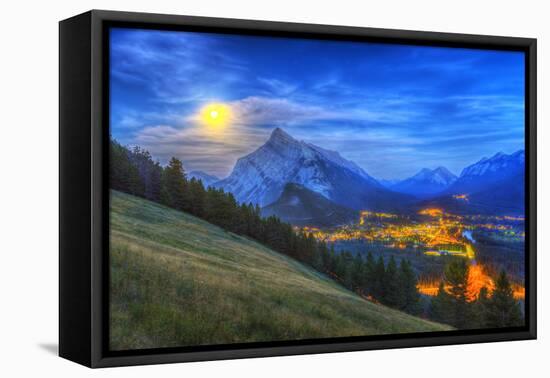 Supermoon Rising over Mount Rundle and Banff Townsite in Canada-Stocktrek Images-Framed Stretched Canvas