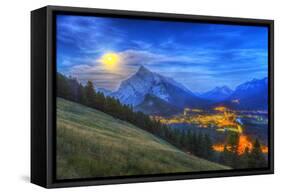 Supermoon Rising over Mount Rundle and Banff Townsite in Canada-Stocktrek Images-Framed Stretched Canvas