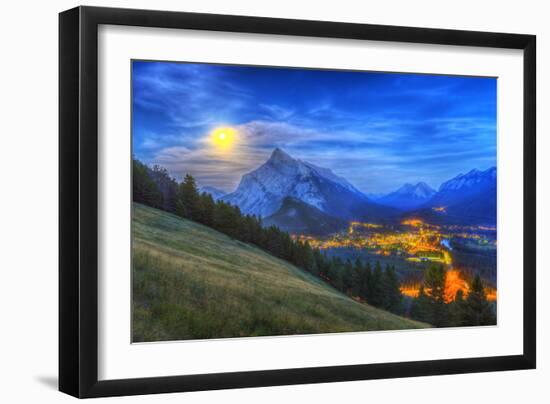 Supermoon Rising over Mount Rundle and Banff Townsite in Canada-Stocktrek Images-Framed Photographic Print