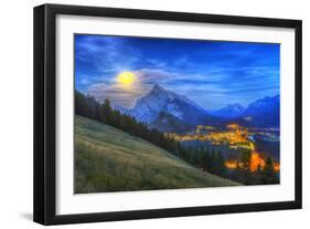 Supermoon Rising over Mount Rundle and Banff Townsite in Canada-Stocktrek Images-Framed Photographic Print