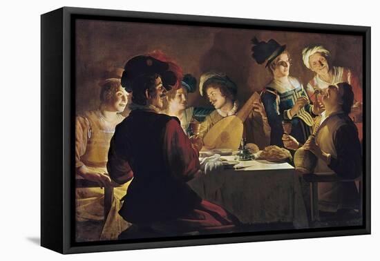 Supper with the Minstrel and His Lute-Gerrit van Honthorst-Framed Stretched Canvas