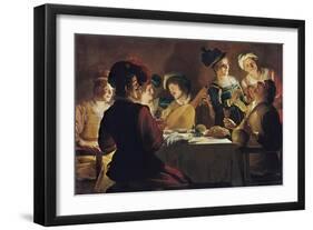 Supper with the Minstrel and His Lute-Gerrit van Honthorst-Framed Art Print