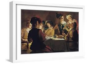 Supper with the Minstrel and His Lute-Gerrit van Honthorst-Framed Art Print