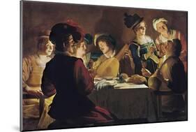 Supper with the Minstrel and His Lute-Gerrit van Honthorst-Mounted Art Print