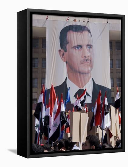 Supporters at a Rally in Downtown Damascus Endorsing President Bashar Al-Assad-Julian Love-Framed Stretched Canvas