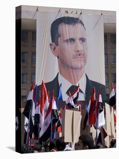 Supporters at a Rally in Downtown Damascus Endorsing President Bashar Al-Assad-Julian Love-Stretched Canvas
