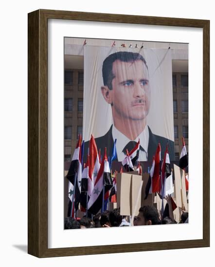 Supporters at a Rally in Downtown Damascus Endorsing President Bashar Al-Assad-Julian Love-Framed Photographic Print