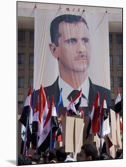 Supporters at a Rally in Downtown Damascus Endorsing President Bashar Al-Assad-Julian Love-Mounted Photographic Print