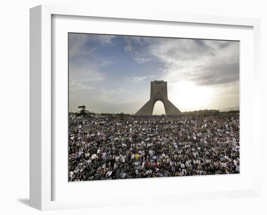 Supporters of Candidate Mir Hossein Mousavi Protest the Election Result at a Mass Rally in Tehran, -null-Framed Photographic Print