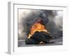 Supporters of Pakistani Shiite Muslim Group, Gather Near to Burning Tire Barricades Rally, Pakistan-null-Framed Photographic Print