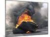 Supporters of Pakistani Shiite Muslim Group, Gather Near to Burning Tire Barricades Rally, Pakistan-null-Mounted Photographic Print